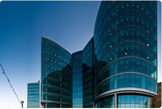 Toughened safety glass in glass office building
